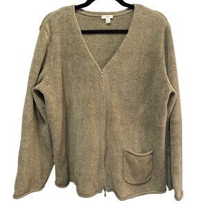 J. Jill Womens XL Khaki Zip-Up Cardigan Lightweight Fleece Pocket V-Neck Plush